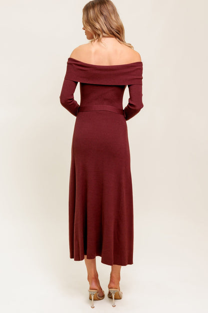 RUSTIC RETREAT OFF THE SHOULDER SWEATER DRESS