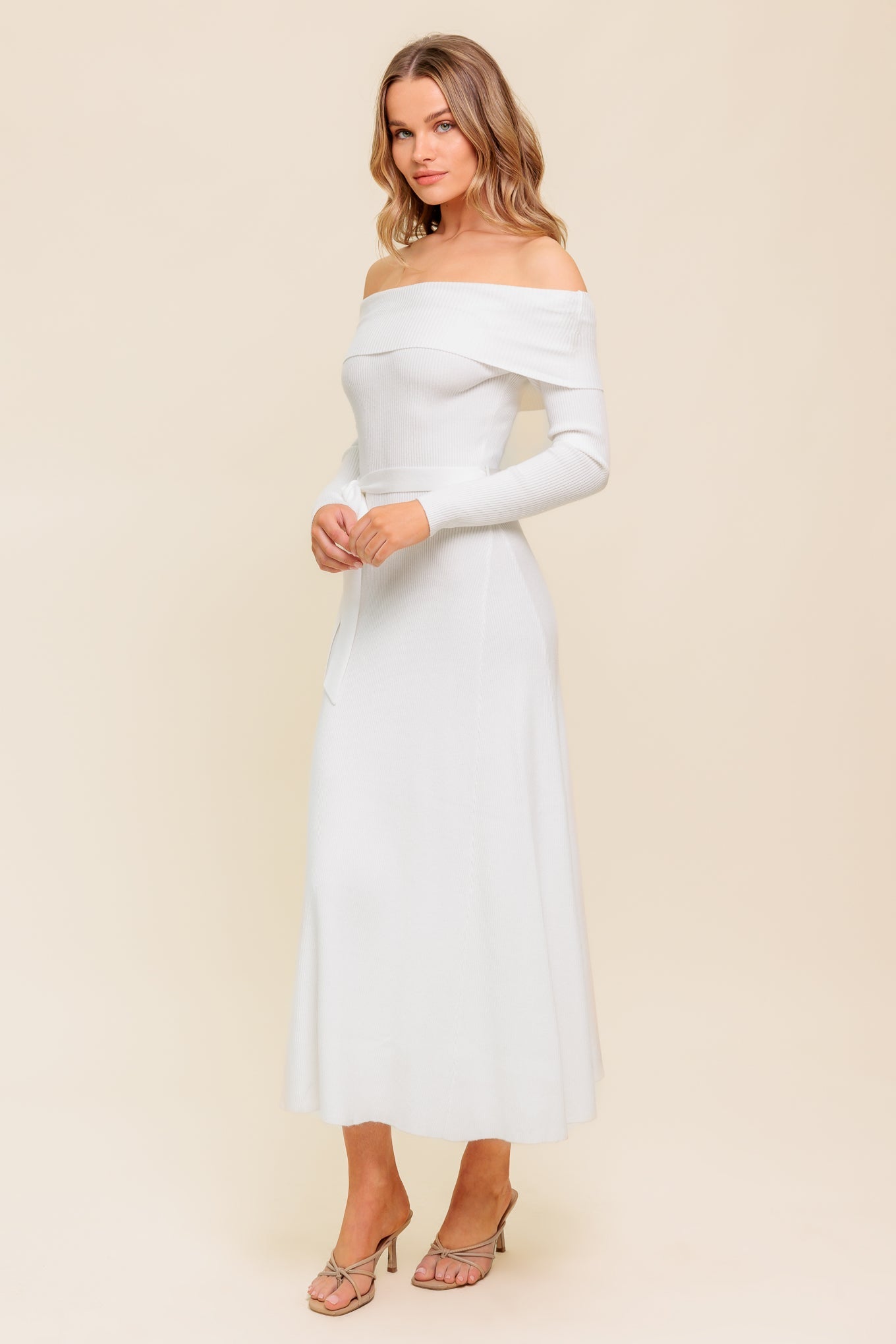 RUSTIC RETREAT OFF THE SHOULDER SWEATER DRESS