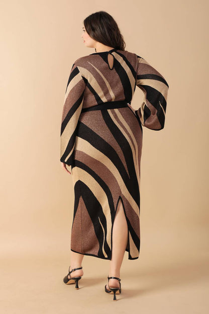 PUT ON A SMILE BROWN MIDI SWEATER DRESS