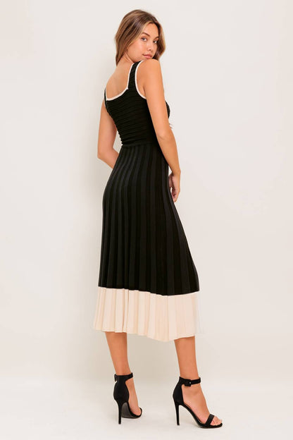 LAUREL BLACK & CREAM SWEATER MIDI DRESS