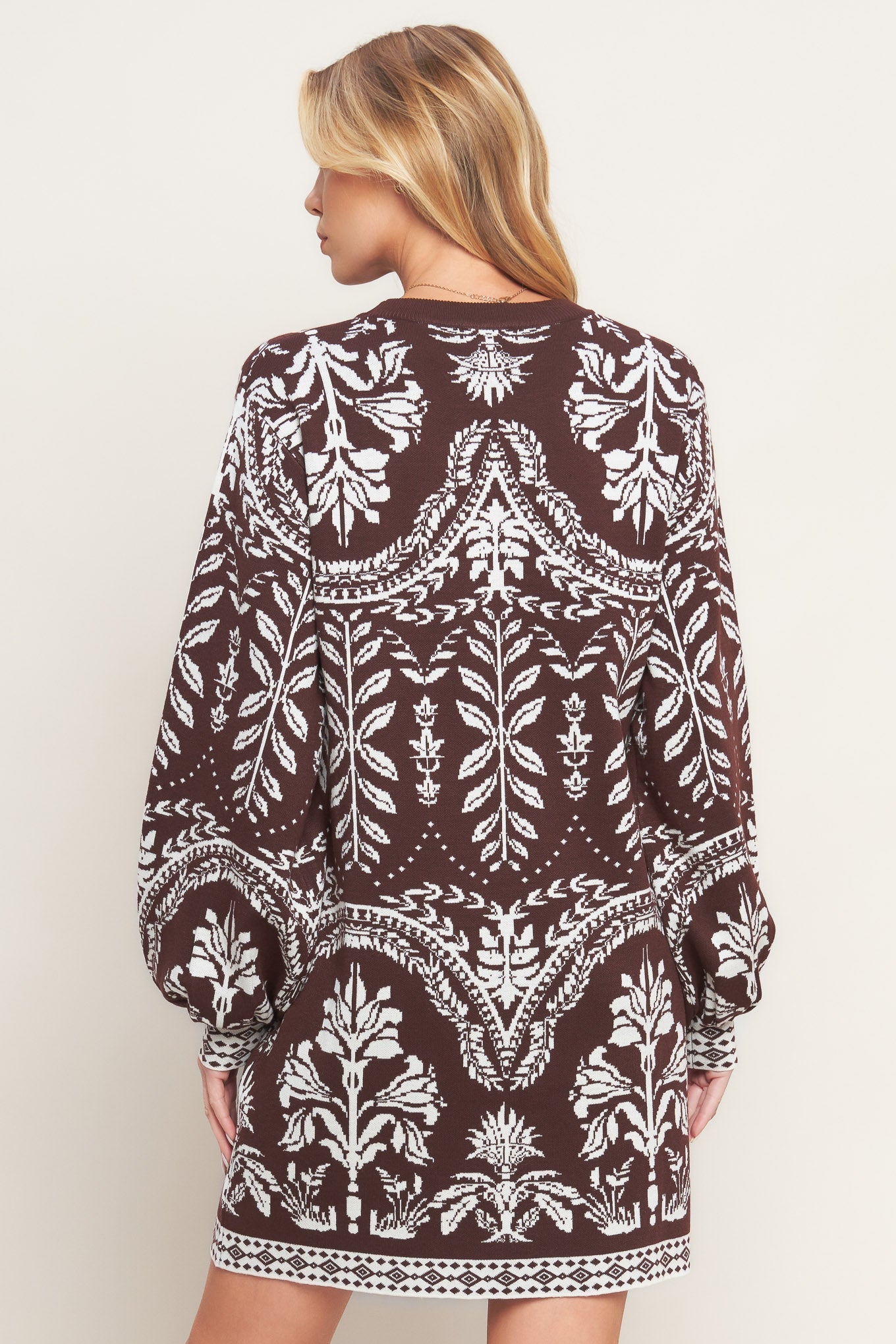 TERRA TAPESTRY BROWN SWEATER KNIT MINI DRESS