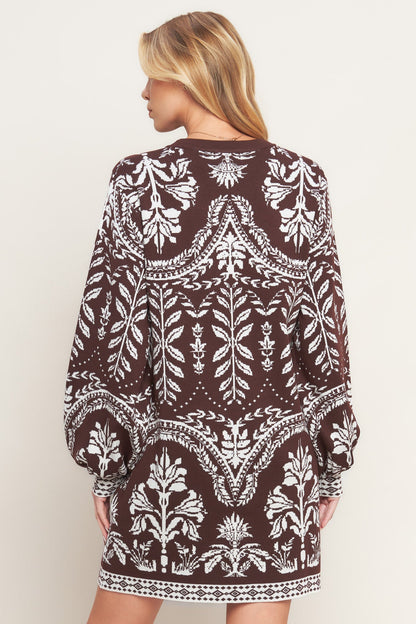 TERRA TAPESTRY BROWN SWEATER KNIT MINI DRESS