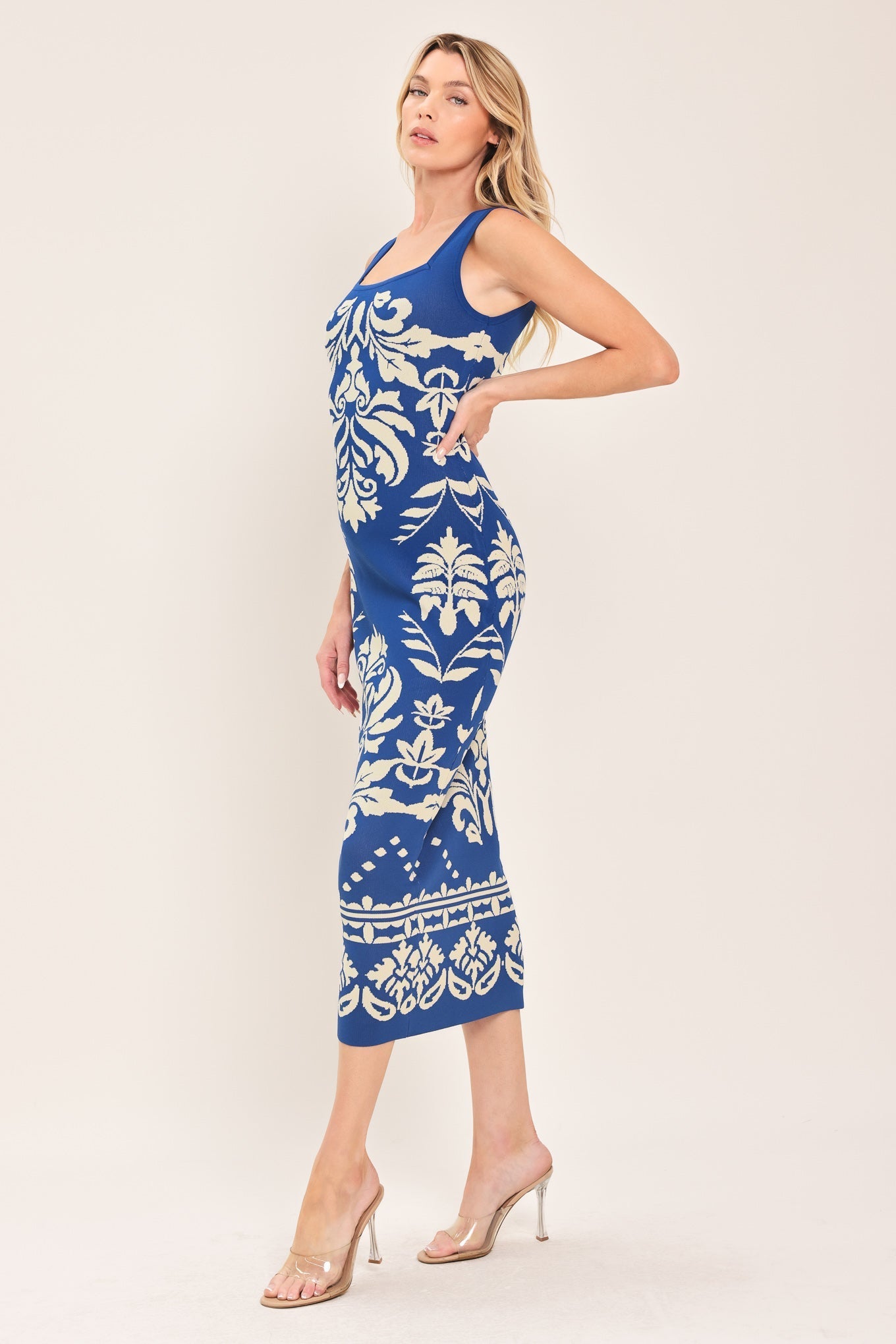 GREEK ISLE GLAM JACQUARD MIDI DRESS