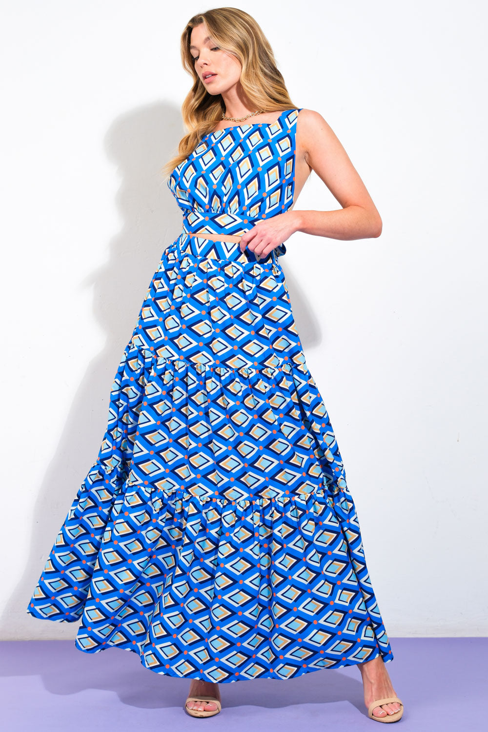 SUMMER JOURNEY BLUE TOP & SKIRT SET
