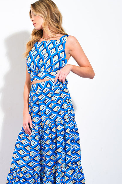 SUMMER JOURNEY BLUE TOP & SKIRT SET