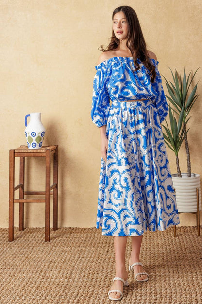 BEACH DAY TOP & SKIRT SET BLUE & WHITE