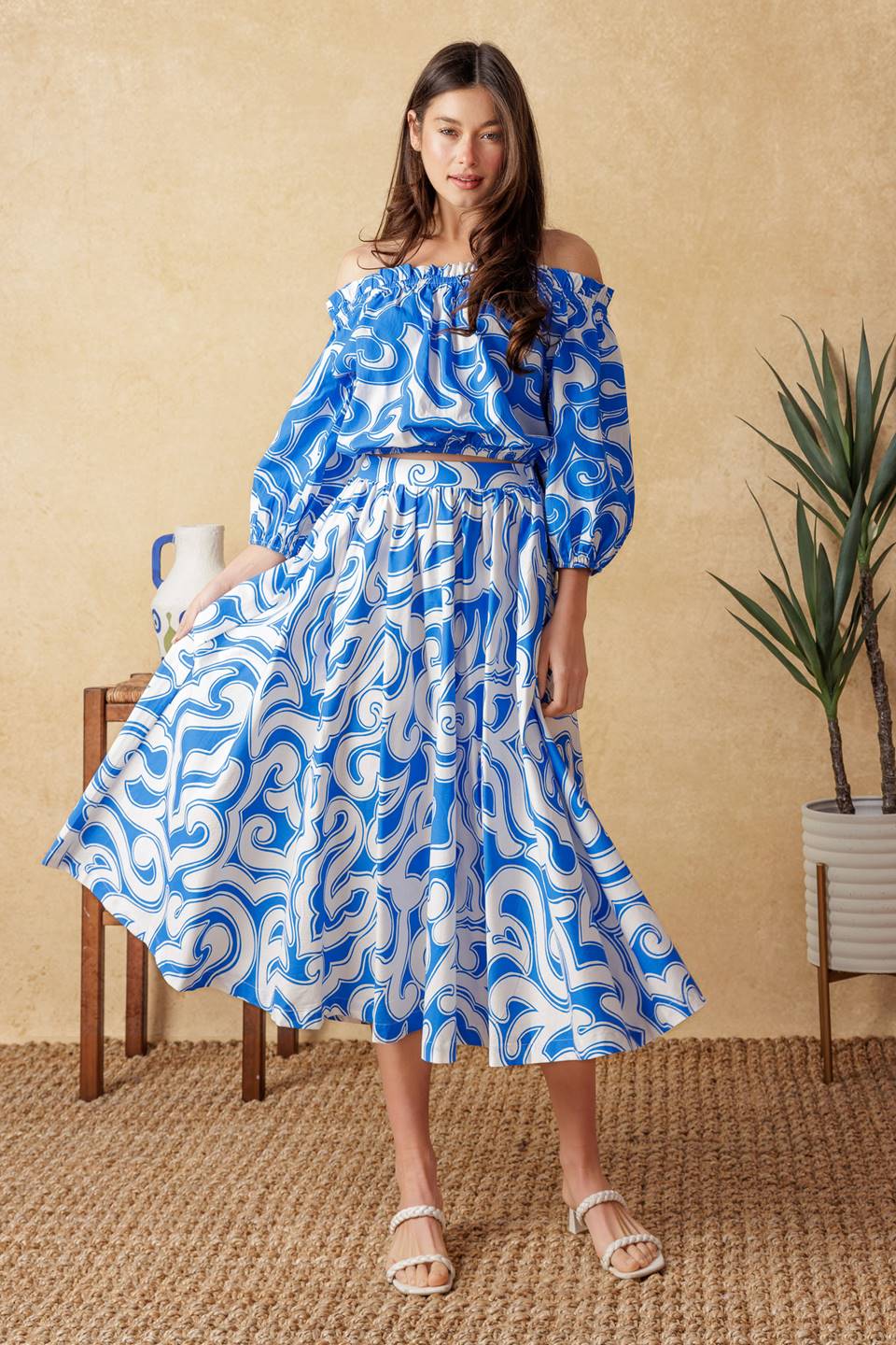 BEACH DAY TOP & SKIRT SET BLUE & WHITE