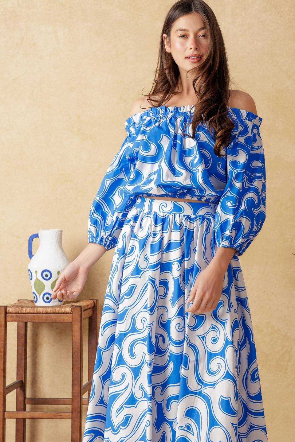 BEACH DAY TOP & SKIRT SET BLUE & WHITE