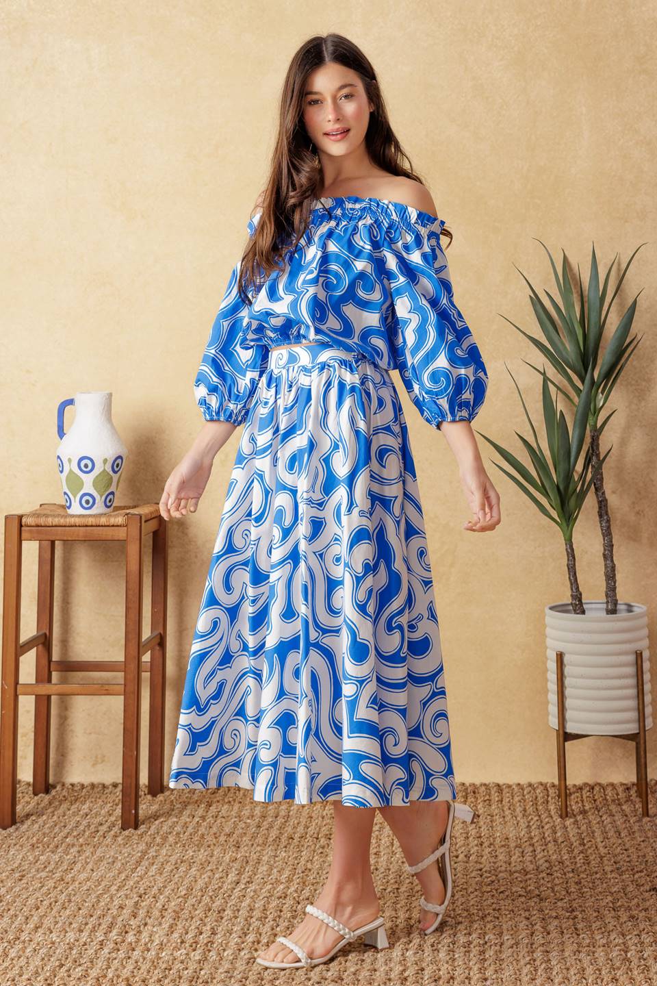 BEACH DAY TOP & SKIRT SET BLUE & WHITE