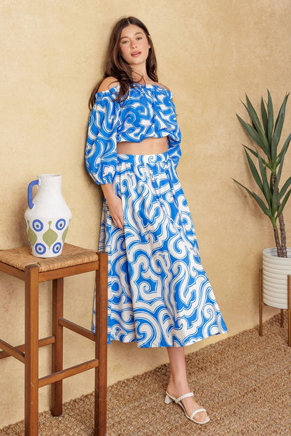 BEACH DAY TOP & SKIRT SET BLUE & WHITE