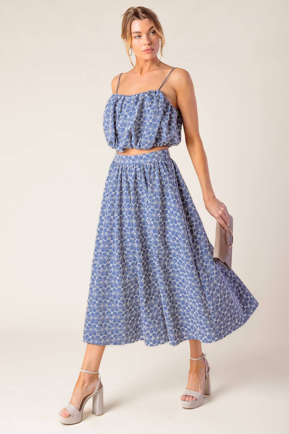 THE BEAUTY OF NOW TOP & SKIRT SET CHAMBRAY