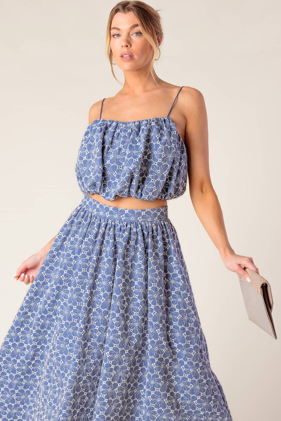 THE BEAUTY OF NOW TOP & SKIRT SET CHAMBRAY