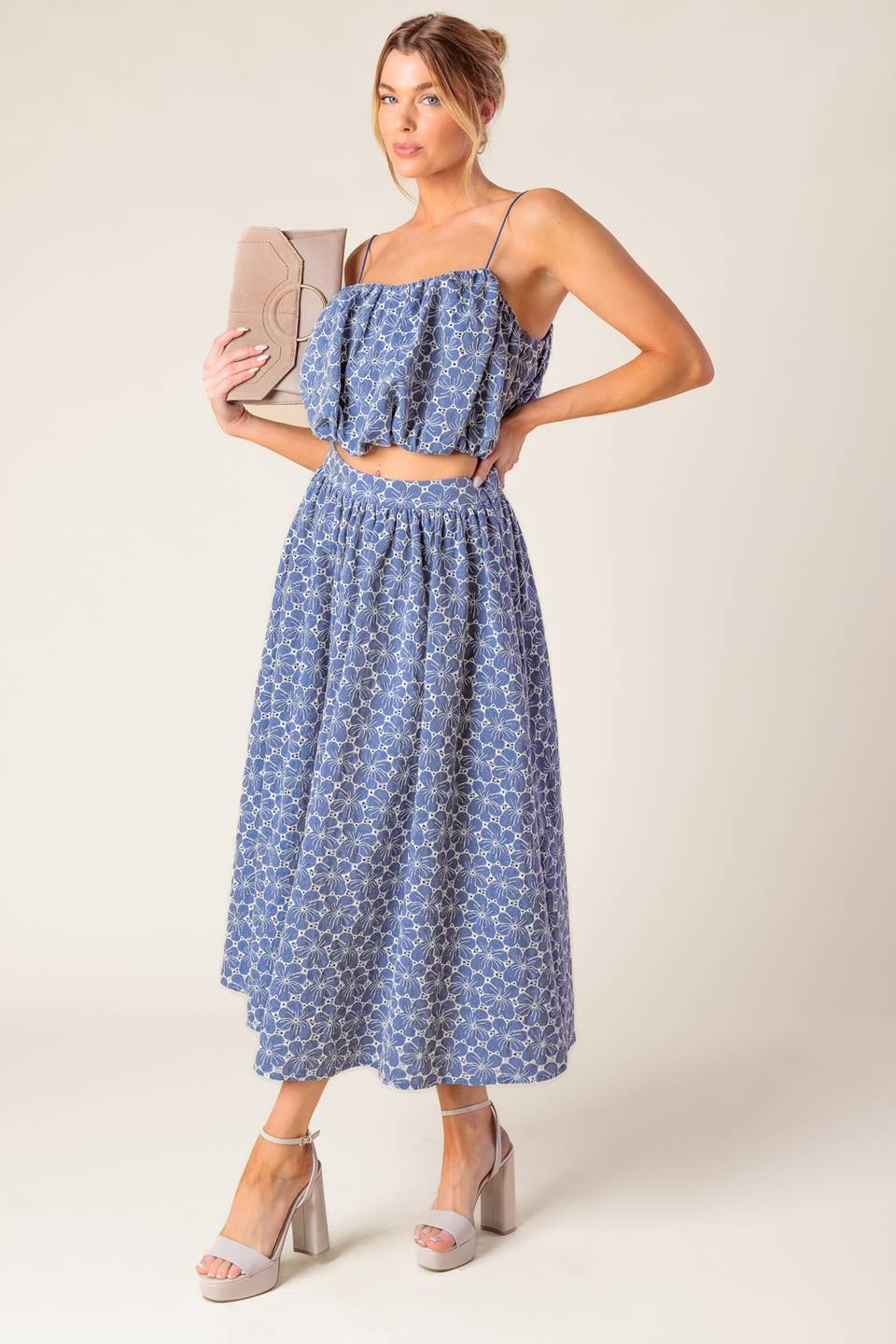 THE BEAUTY OF NOW TOP & SKIRT SET CHAMBRAY