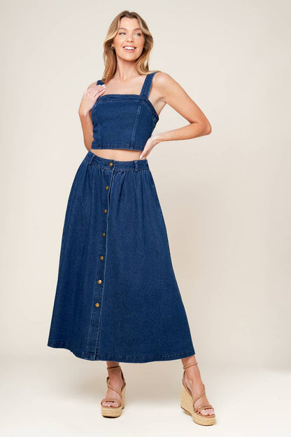 SIMPLY THE VIBE DENIM CROP TOP & SKIRT SET