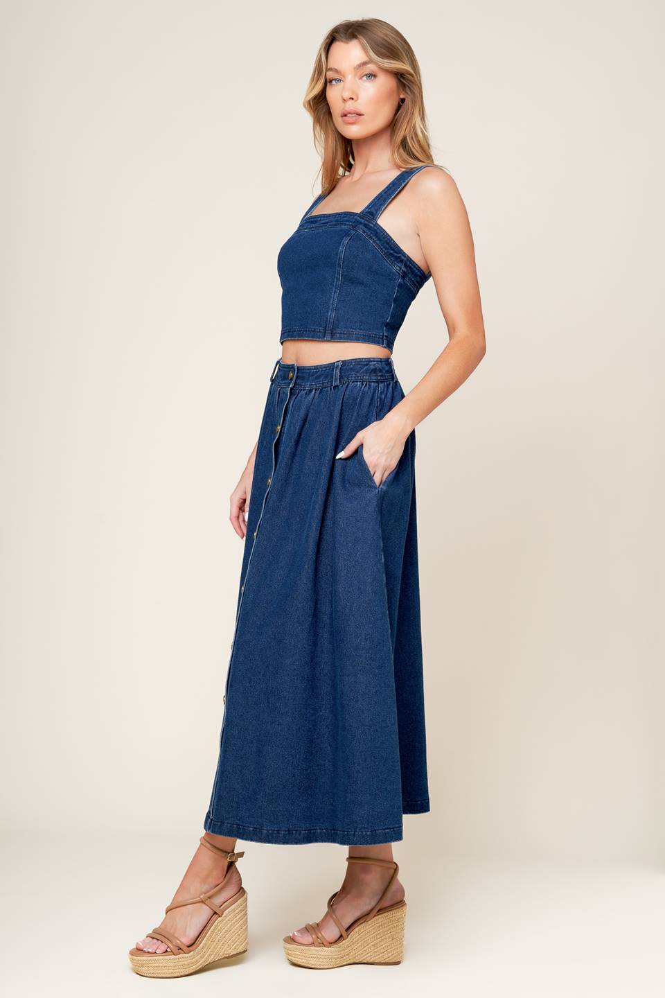 SIMPLY THE VIBE DENIM CROP TOP & SKIRT SET