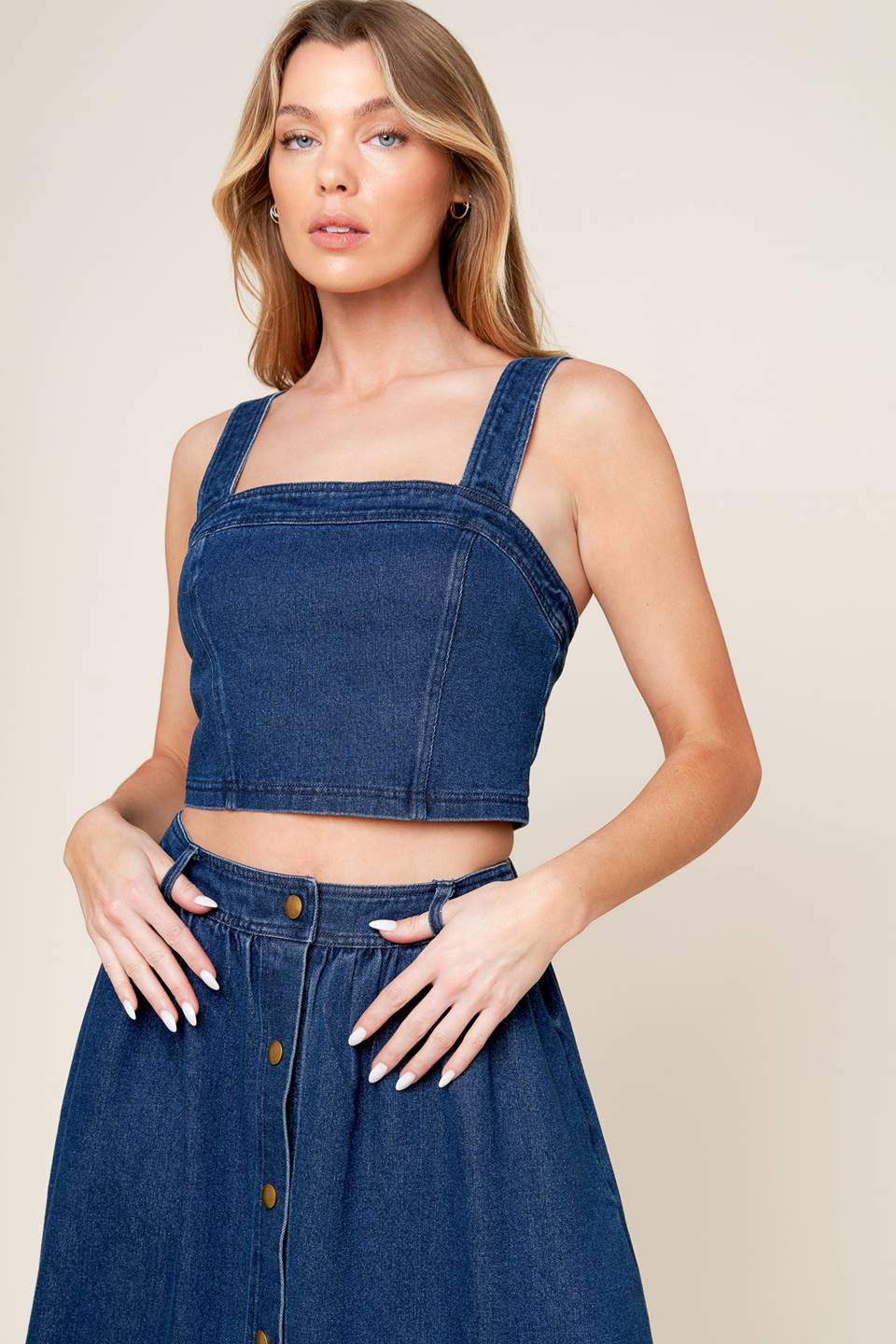 SIMPLY THE VIBE DENIM CROP TOP & SKIRT SET