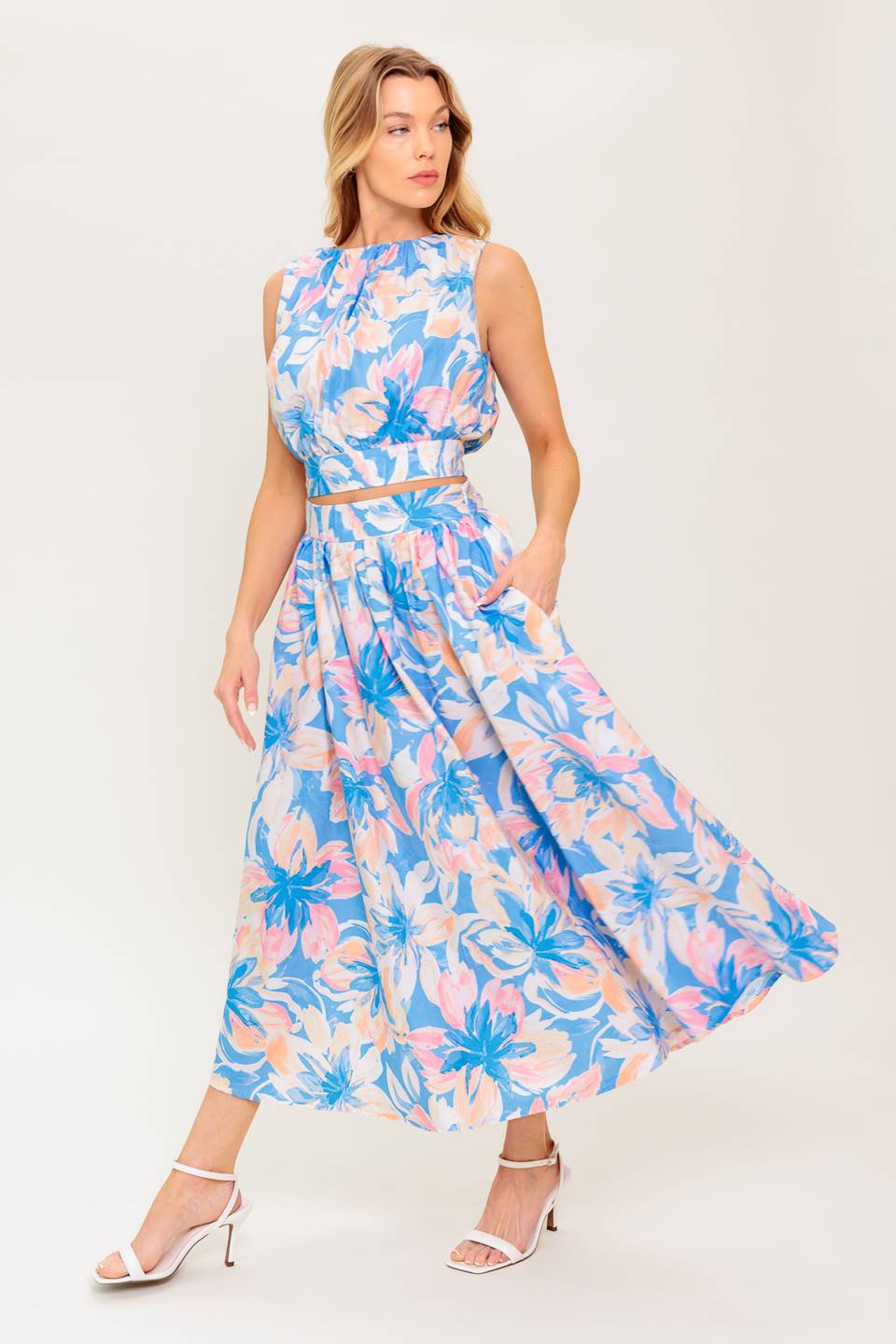 SUMMER HARMONY TIE TOP & SKIRT SET POWDER BLUE