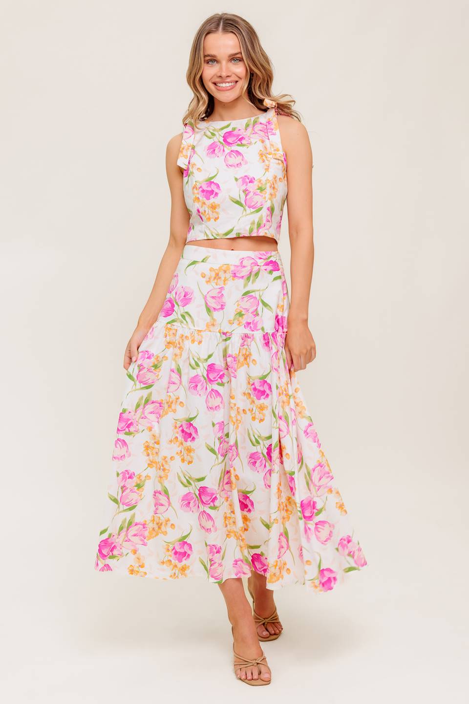 PINK TULIP GARDEN TOP & MIDI SKIRT SET