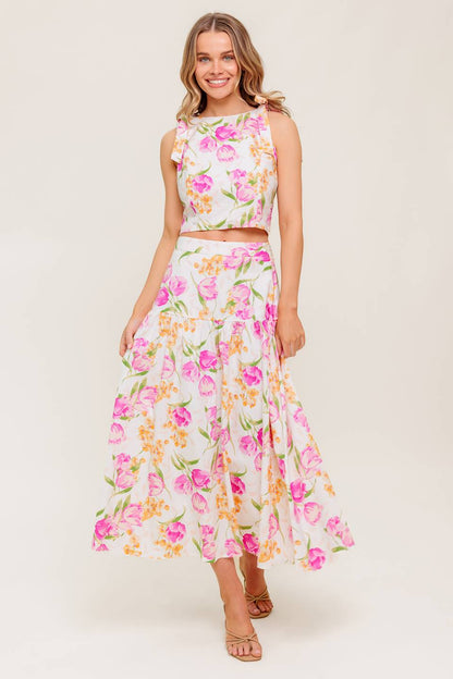 PINK TULIP GARDEN TOP & MIDI SKIRT SET