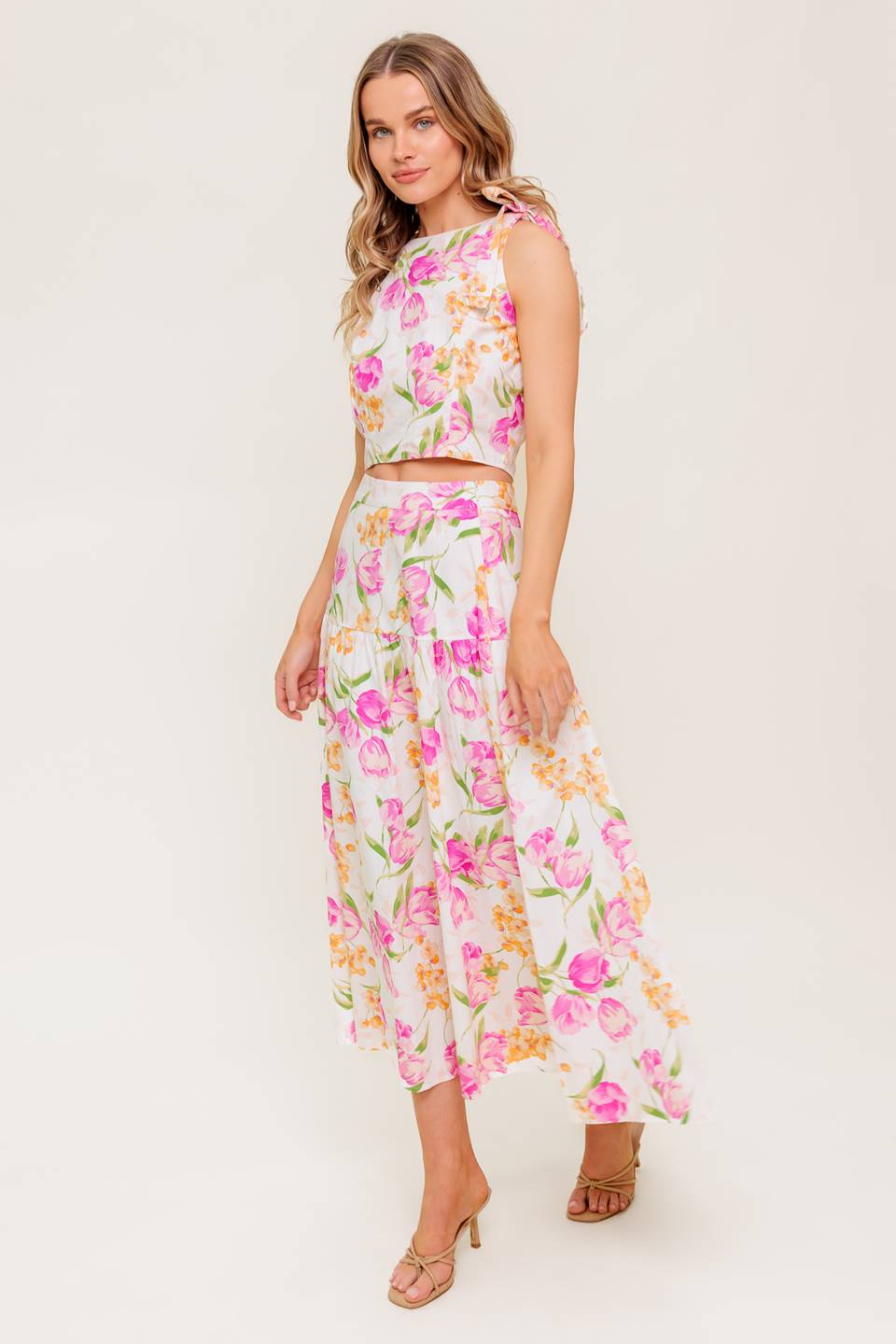 PINK TULIP GARDEN TOP & MIDI SKIRT SET
