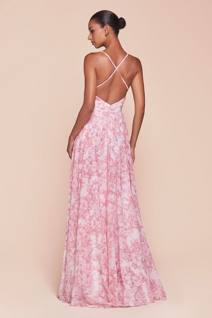 IRIS GOWN BLUE A- SOFT CHIFFON PRINT DRESS