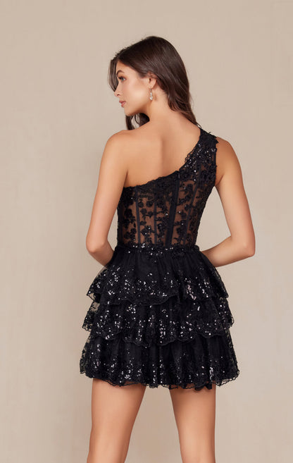 Christie Mini Dress One Shoulder Sequin Cocktail Dress
