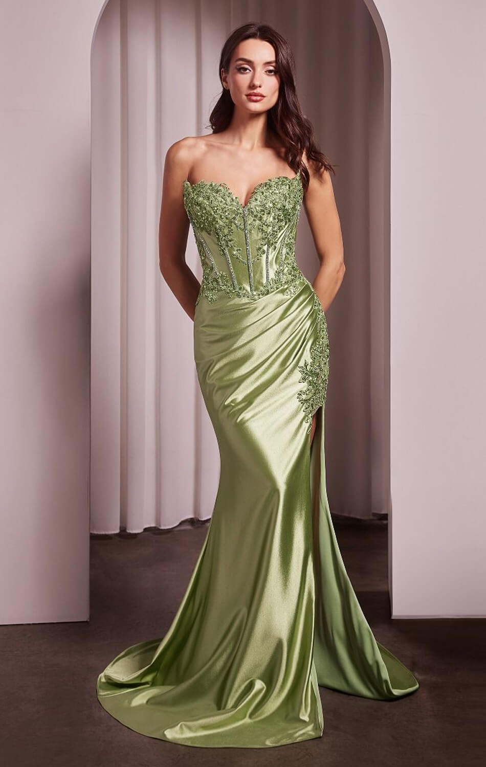 Jupiter Gown Fitted Strapless Lace & Satin Gown