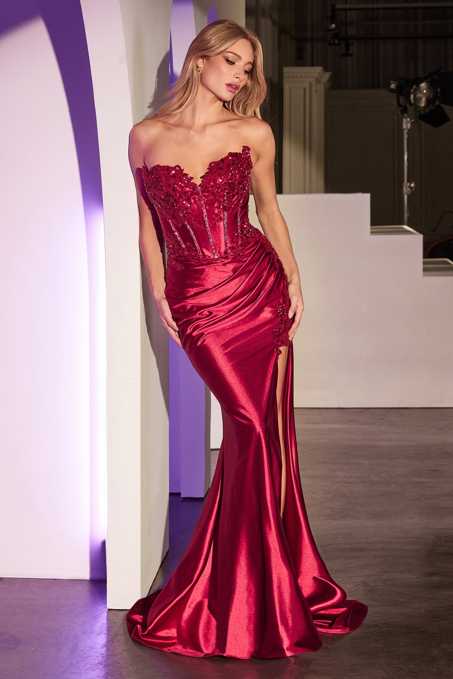 Jupiter Gown Fitted Strapless Lace & Satin Gown