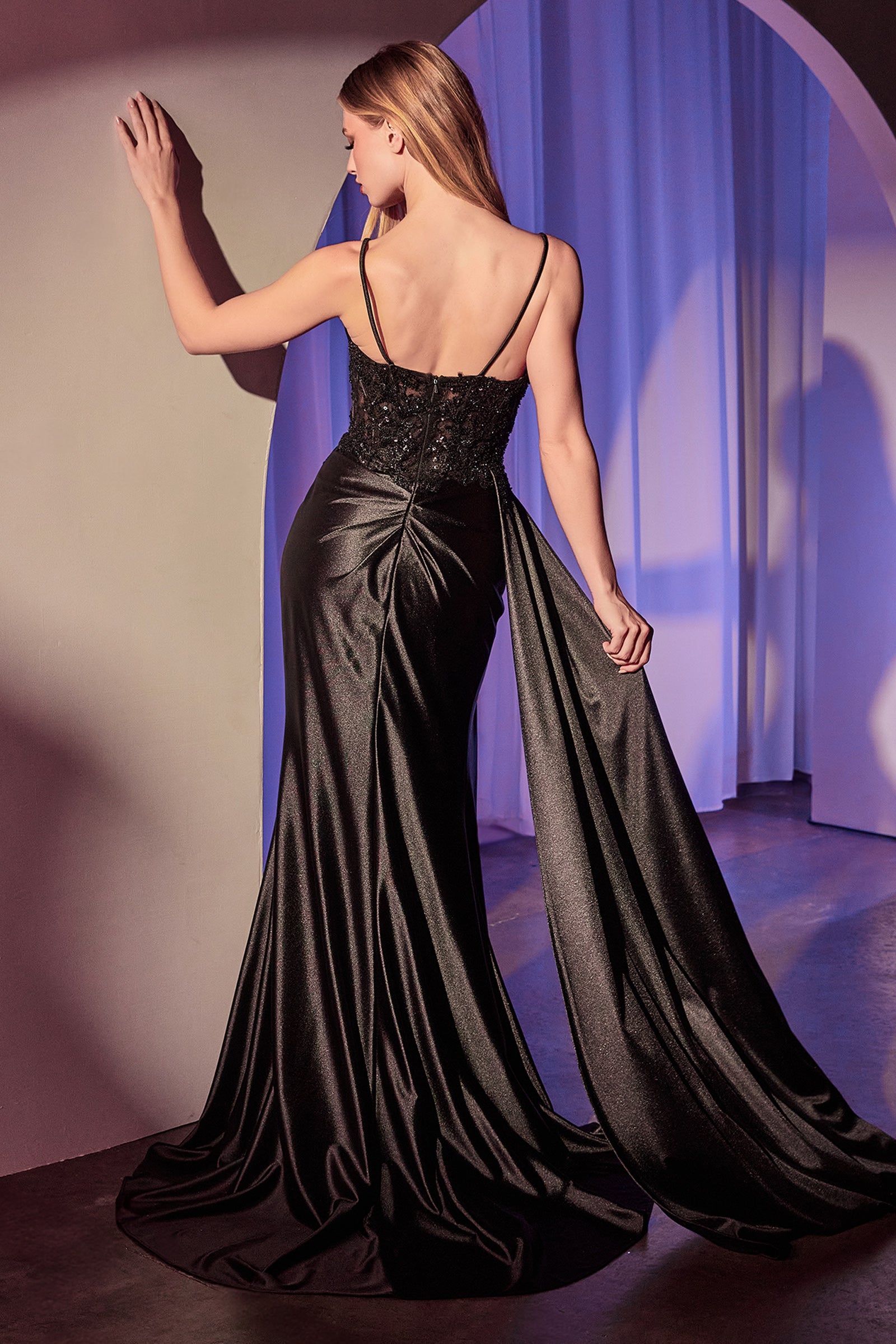 Reynolds Gown Satin Pleated Dress With Draped Sash