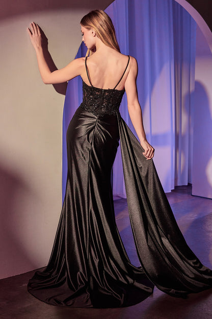 Reynolds Gown Satin Pleated Dress With Draped Sash