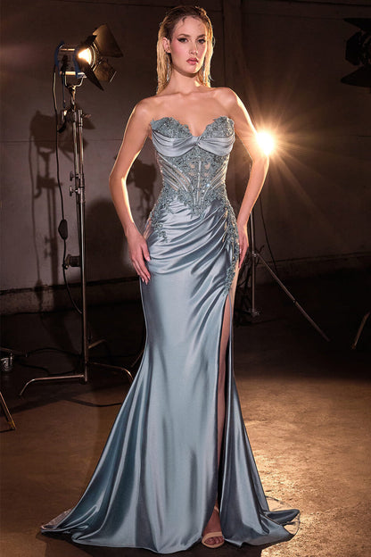 PETRA GOWN STRUCTURED BODICE WITH PLEATED DETAIL