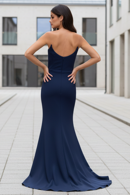 Daris Gown Navy Cat-Eye Scoop Neckline Dress