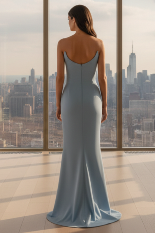 Daris Gown Light Blue Cat-Eye Scoop Neckline Dress