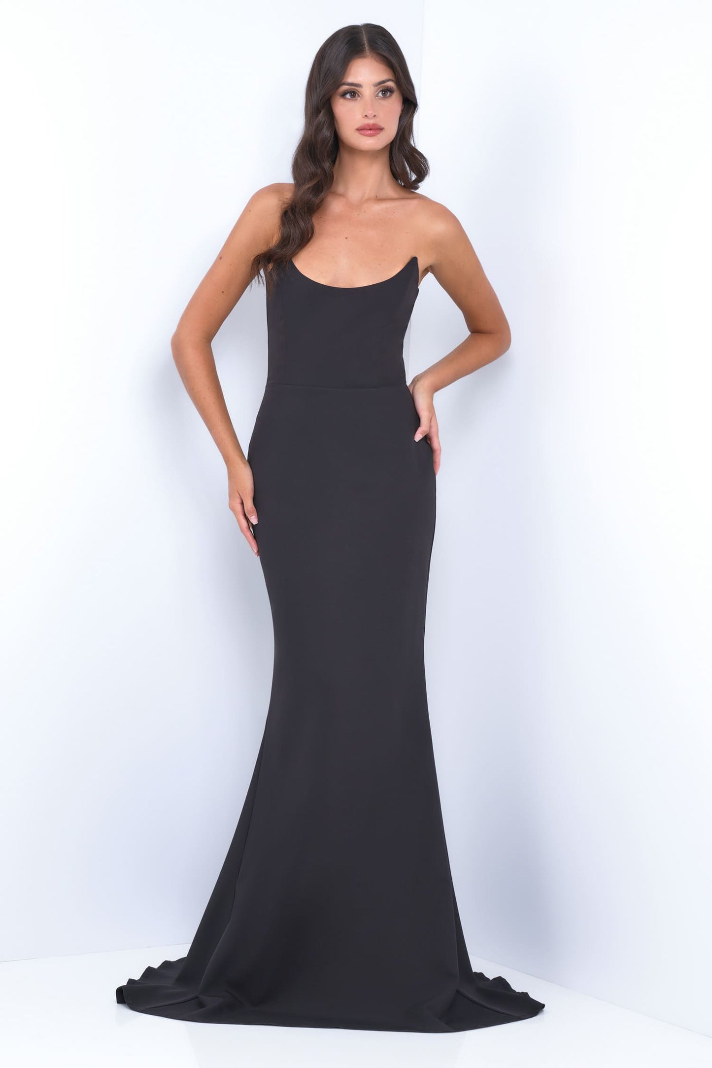 Daris Gown Black Cat-Eye Scoop Neckline Dress