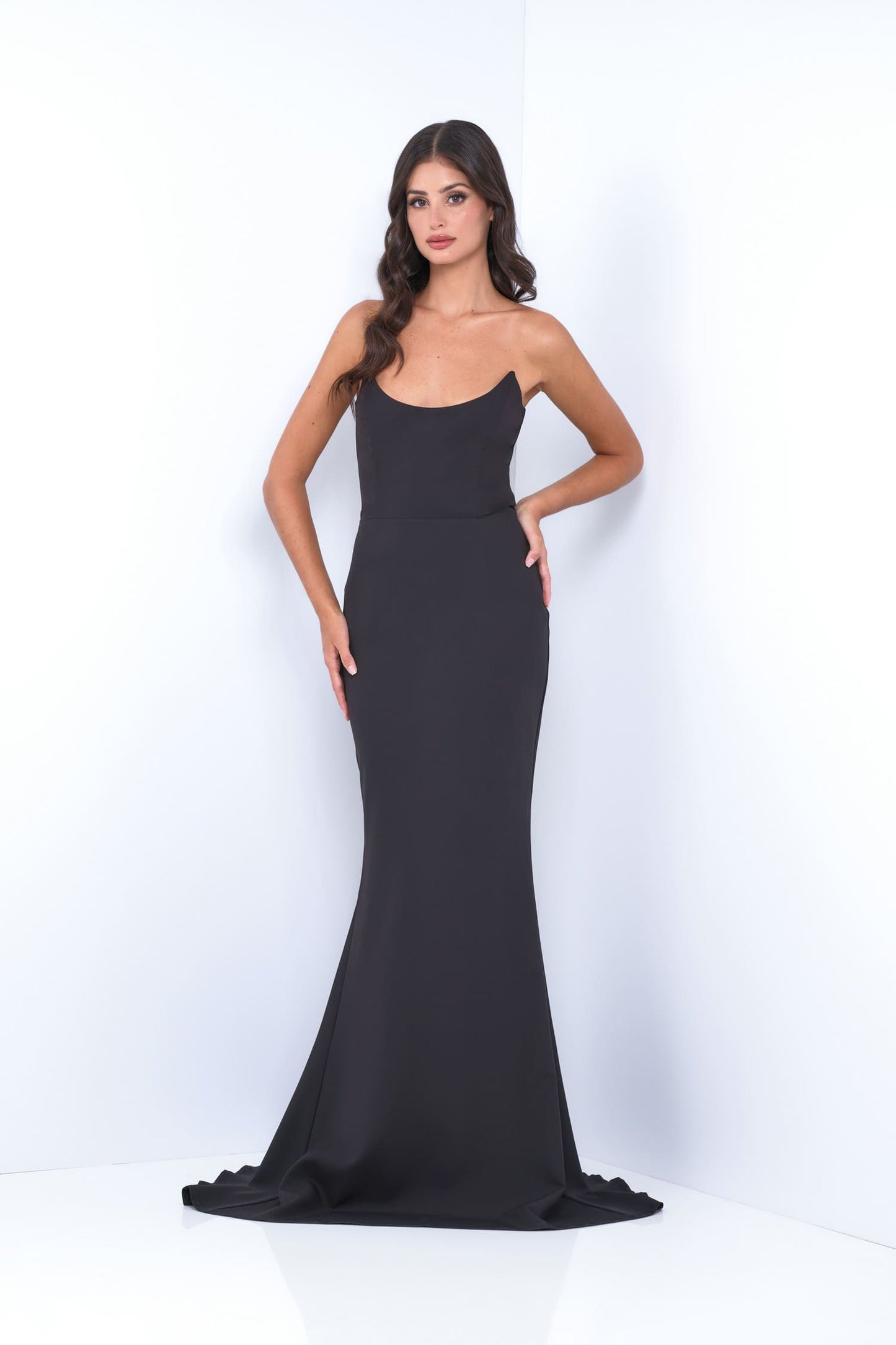 Daris Gown Black Cat-Eye Scoop Neckline Dress