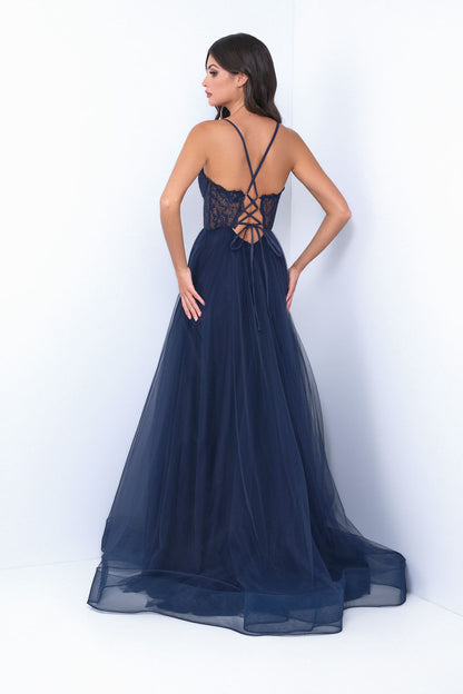 Dani Gown Navy Lace & Tulle A- Dress