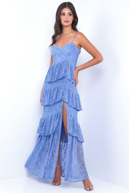 Vanna Lace Tiered Maxi Dress Periwinkle