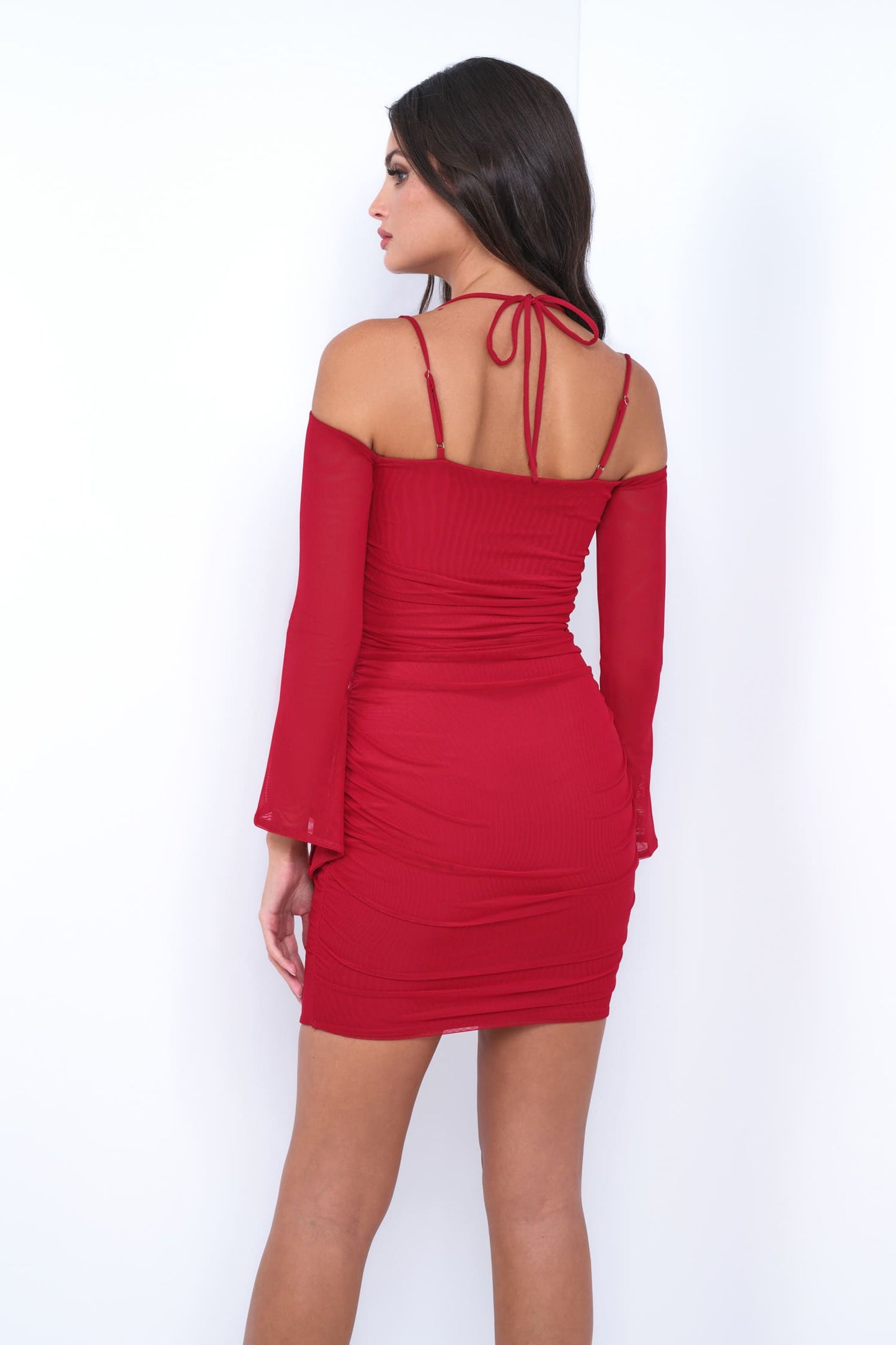 Zoe Mini Dress Deep Red Long Sleeve Short Dress FINAL