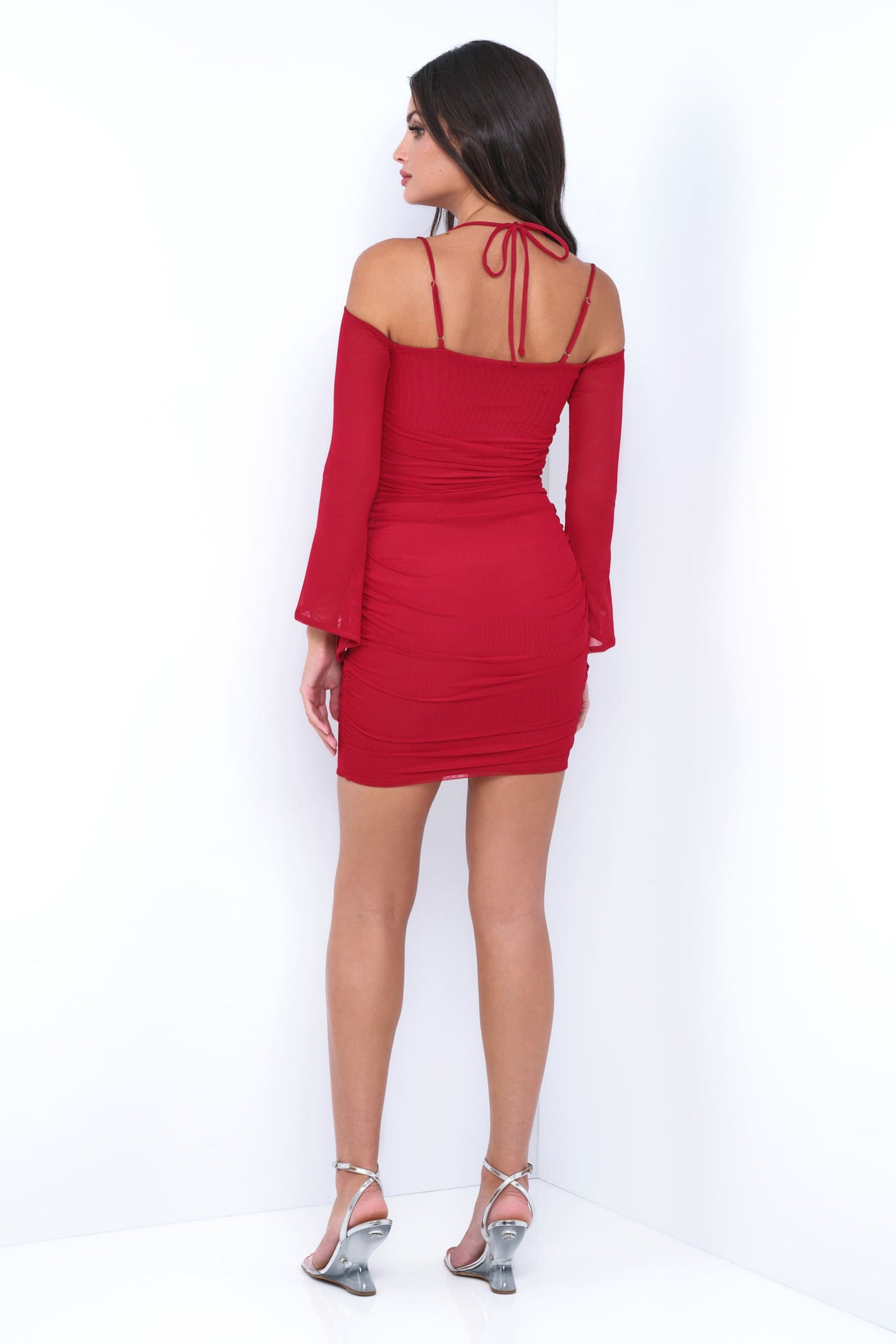 Zoe Mini Dress Deep Red Long Sleeve Short Dress FINAL