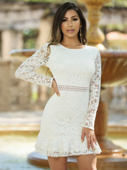 Medindie Dress White Lace Open Back Dress