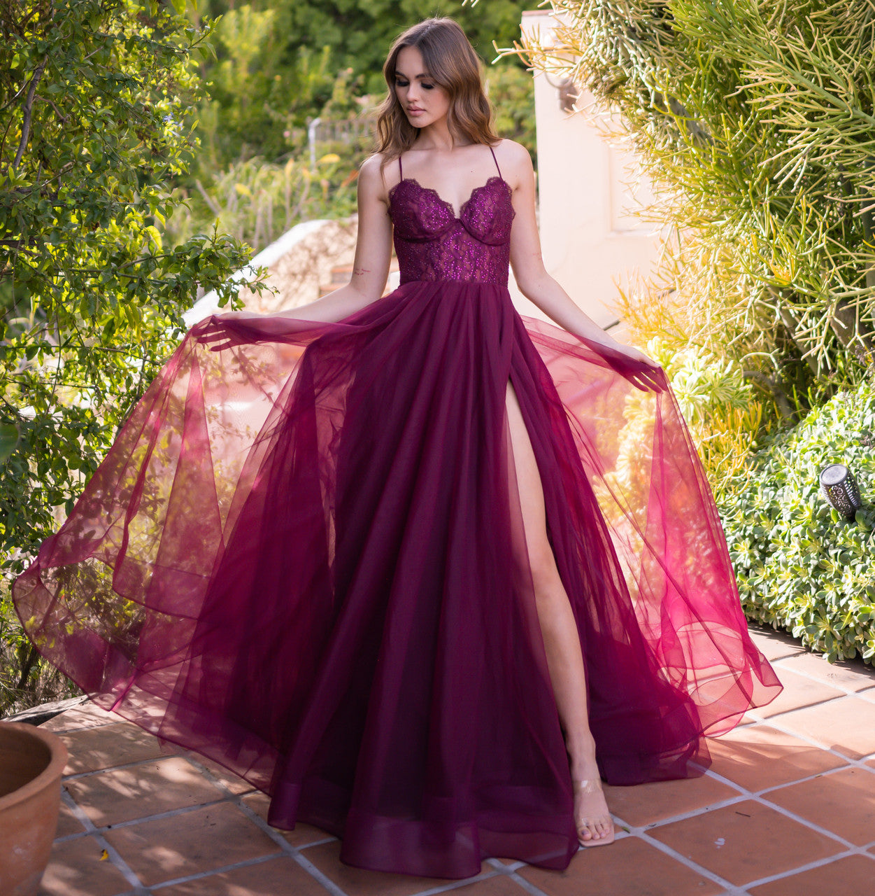 Dani Gown Mulberry Lace & Tulle A- Dress