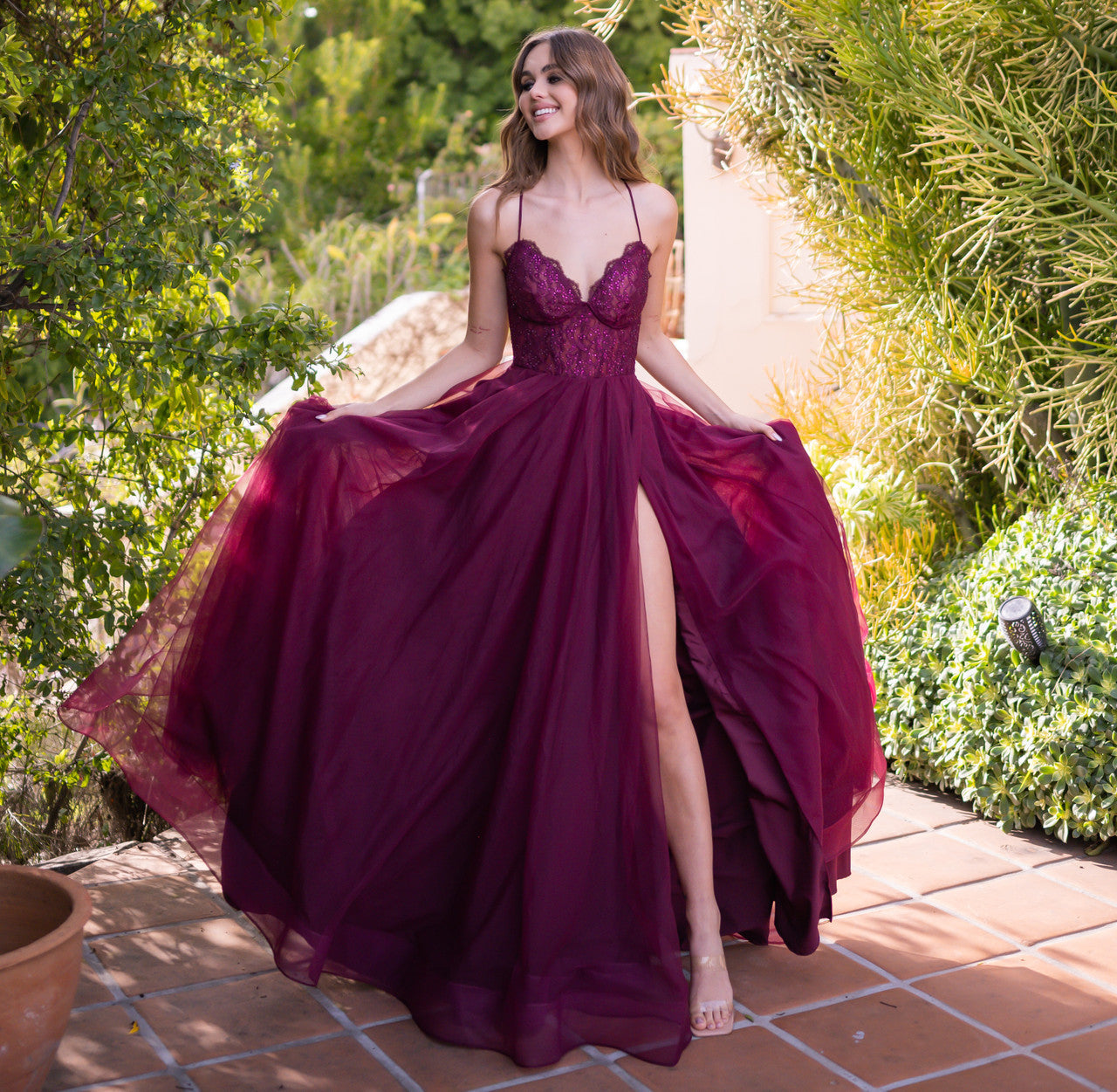 Dani Gown Mulberry Lace & Tulle A- Dress