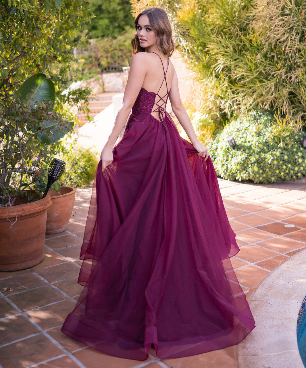Dani Gown Mulberry Lace & Tulle A- Dress