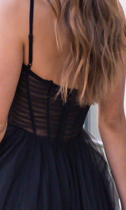 Yasmin Gown Black Tulle A- Dress With Pleated Bodice