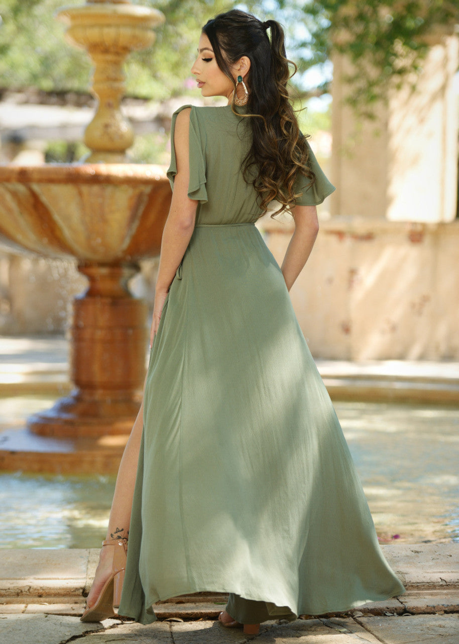 Size XS, Kari Wrap Maxi Dress Olive FINAL