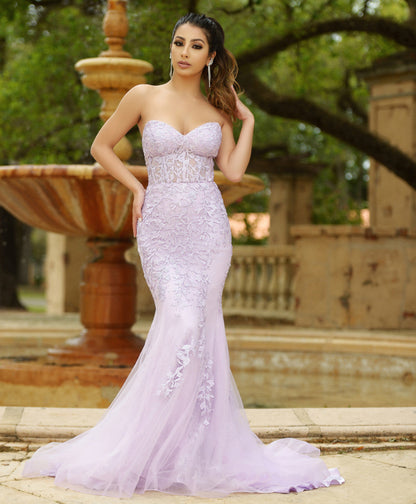 Reva Corset Gown Lilac Floral Lace Dress