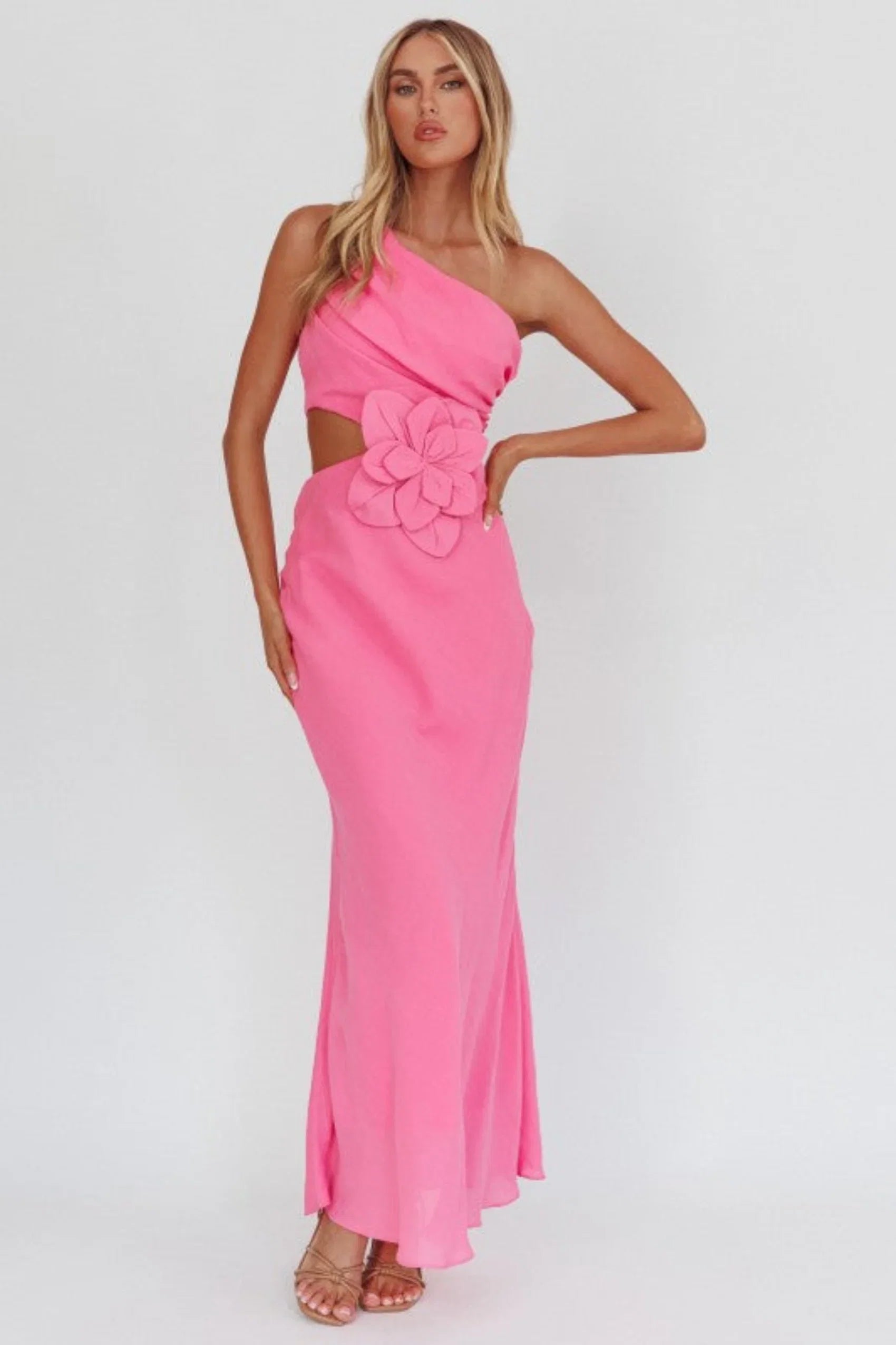 Lindsay Maxi Dress Hot Pink One Shoulder Dress