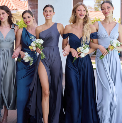 JILLIAN GOWN A- SOFT SATIN OFF THE SHOULDER DRESS
