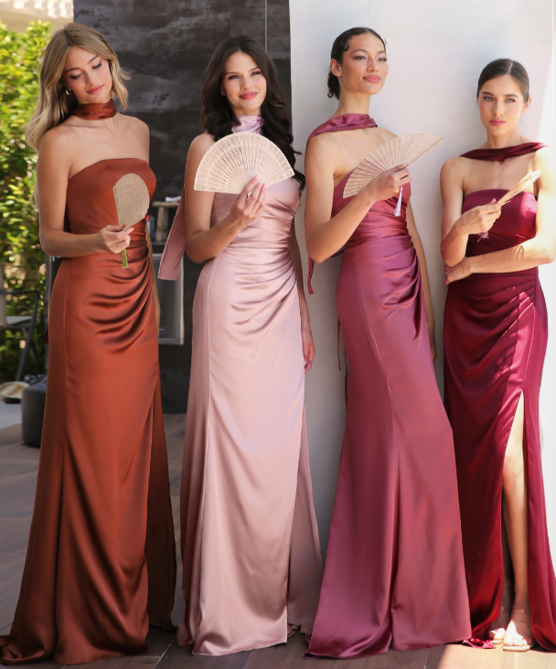 NICOLETTE GOWN STRAPLESS LUXE SATIN DRESS & SCARF