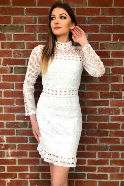 The Riverdale Mini Dress White Lace Long Sleeve Dress FINAL
